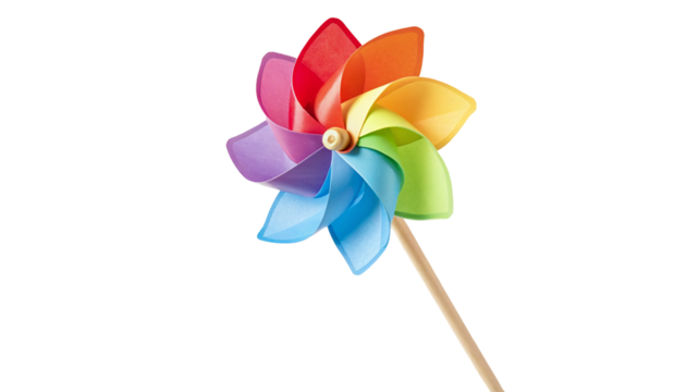 Colorful rainbow pinwheel spinning in the wind against a black background summertime decoration item