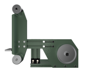 High-Detail 3D Render of Industrial Belt Grinder Machine Component with Blue Electric Motor Assembly – Precision Metalworking and Woodworking Power Tool isolated on Transparent HD Background.
