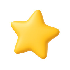 3D shiny yellow star icon, soft rounded shape with smooth gradient, isolated on transparent background