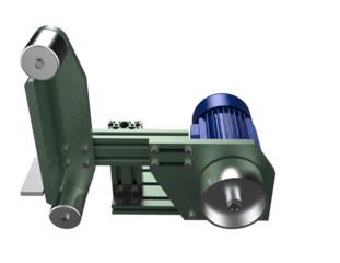 High-Detail 3D Render of Industrial Belt Grinder Machine Component with Blue Electric Motor Assembly – Precision Metalworking and Woodworking Power Tool isolated on Transparent HD Background.