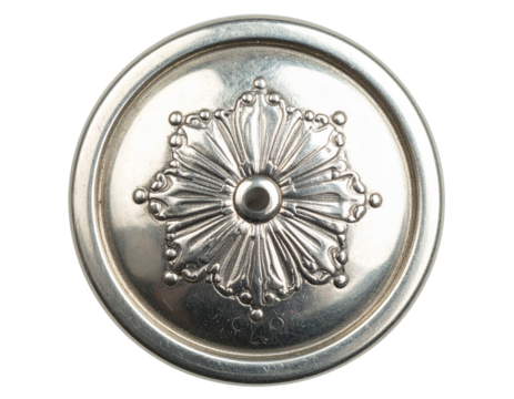 - Single Vintage Cuff Button with Intricate Engraved Pattern, Angled Perspective, Transparent Background