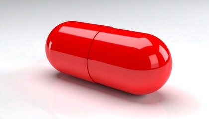 Single red capsule on white surface