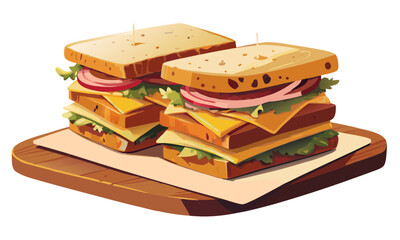 Delicious stacked sandwiches on a wooden board