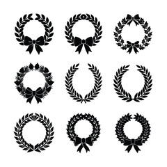 Laurel Wreath Vector Silhouette Bundle Decorative Award and Holiday Ornaments

