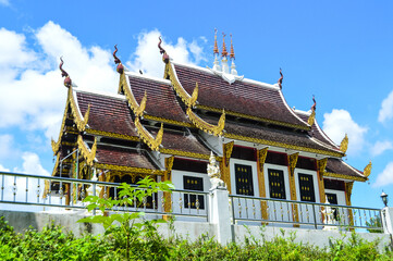 Chapel, Lanna Architecture, Symbols of Buddhism, South East Asia at Wat Sri Lom Mueang (Ban Wak),...