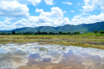 Mountain view and sky in rainy season at Mae Ta Krai National Park, Chiang Mai, Northern Thailand.