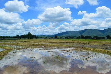 Mountain view and sky in rainy season at Mae Ta Krai National Park, Chiang Mai, Northern Thailand.