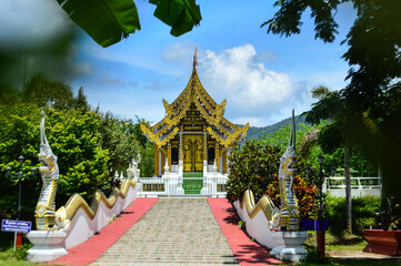 Chapel, Lanna Architecture, Symbols of Buddhism, South East Asia at Wat Sri Lom Mueang (Ban Wak),...