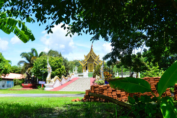 Chapel, Lanna Architecture, Symbols of Buddhism, South East Asia at Wat Sri Lom Mueang (Ban Wak),...