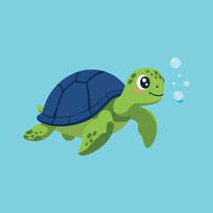 Obraz premium Cute Cartoon Green Turtle Vector illustration
