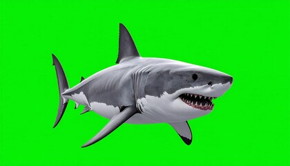 Obraz premium Great White Shark on Green Screen: Detailed 3D Render