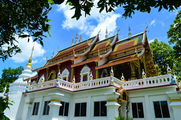 Chapel, Lanna Architecture, Symbols of Buddhism, South East Asia at Wat Si On Tai, San Kamphaeng,...