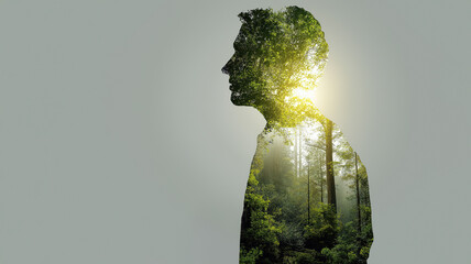 Profile Silhouette Surrounded by Nature Scene Generative AI