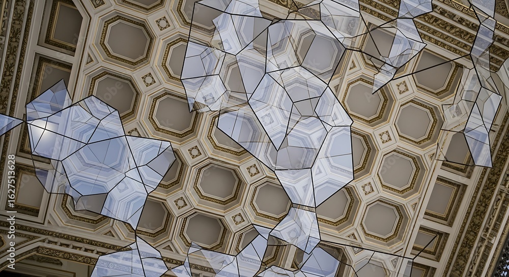Aufkleber abstract geometric shapes float over ornate ceiling adding a contemporary artistic layer