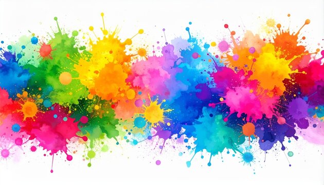 An abstract watercolor background with colorful paint splashes creates a vibrant artistic design