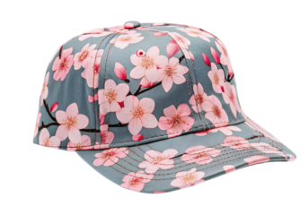 Fashionable floral baseball cap with cherry blossom print for trendy casual summer outfits 2023