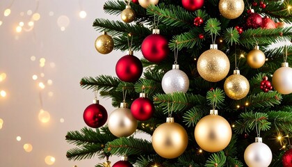 Fototapeta premium Christmas Tree Adorned with Festive Ornaments and Sparkling Lights
