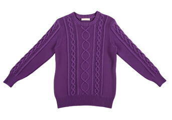 Obraz premium Purple knitted sweater with intricate cable knit design perfect for stylish winter fashion wear