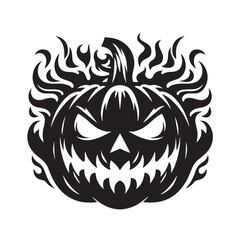 black Angry pumpkin face Silhouette Vector, High Quality Illustration on White Background