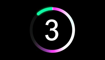 A neon-colored ring encircles a large white '3' against a black background; the ring is partially filled