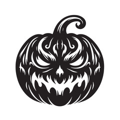 black Angry pumpkin face Silhouette Vector, High Quality Illustration on White Background
