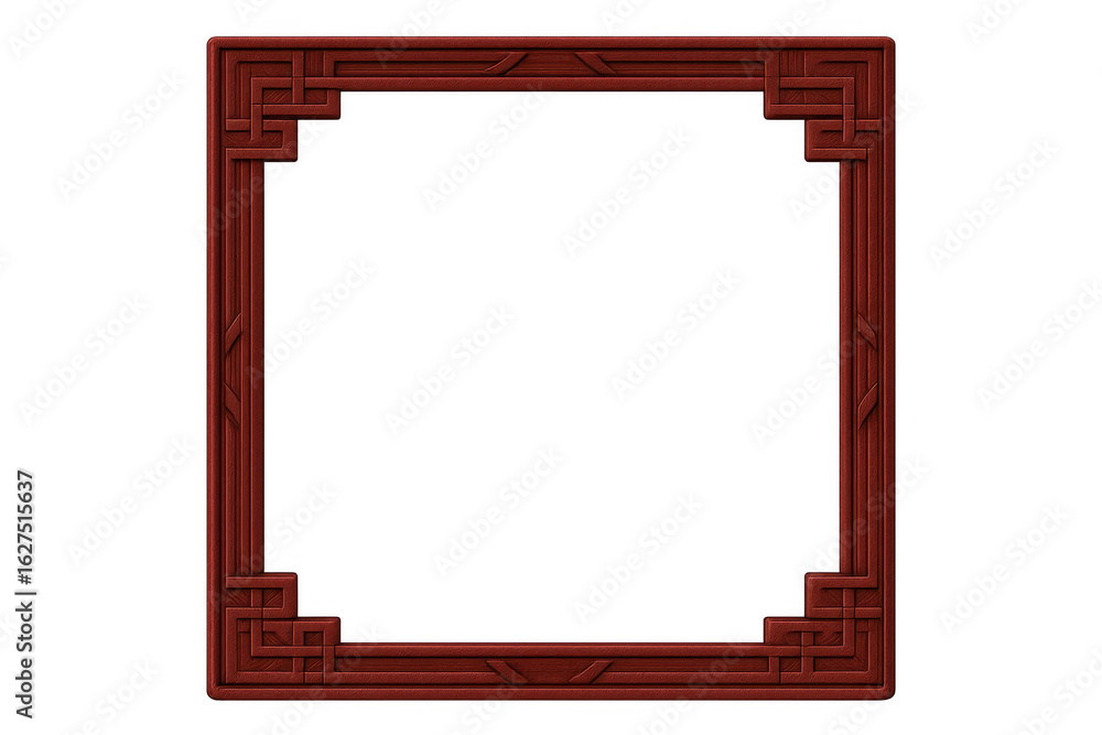 Poster red wooden frame displaying intricate asian-inspired pattern, offering elegant design element with t
