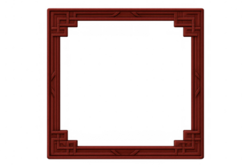 Red wooden frame displaying intricate asian-inspired pattern, offering elegant design element with transparent background for seamless graphic integration