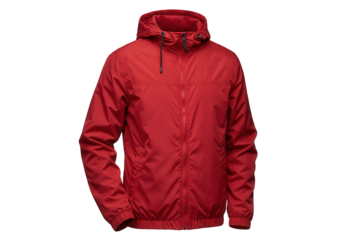 Red windbreaker jacket displayed on a mannequin against a neutral background