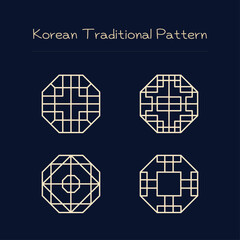 Korean Traditional Lattice Pattern Set - Complex Octagonal Geometric Window Design Vector Collection. Vector design elements.