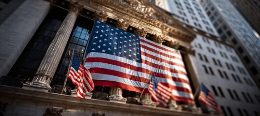 America flag on government building. Generative AI technology.	
