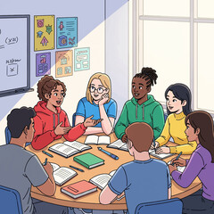 group of students from different ethnic in classroom