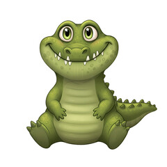 Fototapeta premium Adorable cartoon alligator smiling with big eyes and sharp teeth, perfect for kids' designs and fun projects.