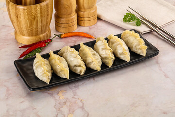 Japanese steamed Gyoza stuffed dumplings
