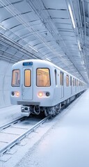 Fototapeta premium White subway train in a snowy tunnel