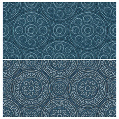 Seamless pattern blue Circular Mosaic. Decorative Antique Stone Ornament.