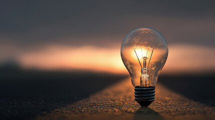 Light Bulb on Abstract Dusk Background