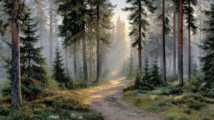 Obraz premium Forest Path in Morning Light