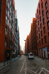 Obraz premium Gdansk with Motlawa river in Poland. New modern architecture in the old part of the city