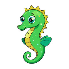 Fototapeta premium Cartoon green seahorse character vector illustration design