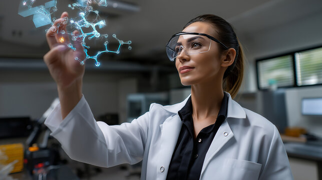 Scientist using augmented reality to analyze molecular structures - Powered by Adobe