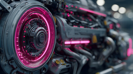 Fototapeta premium Close up Of A Futuristic Engine With Pink Neon Lights