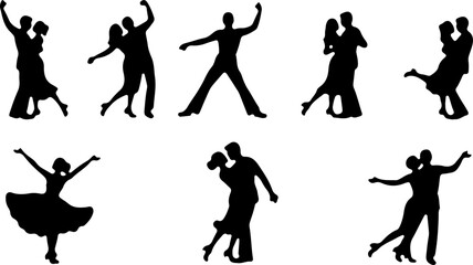 Obraz premium Dancing Couples And Female Profile with Various Hairstyles