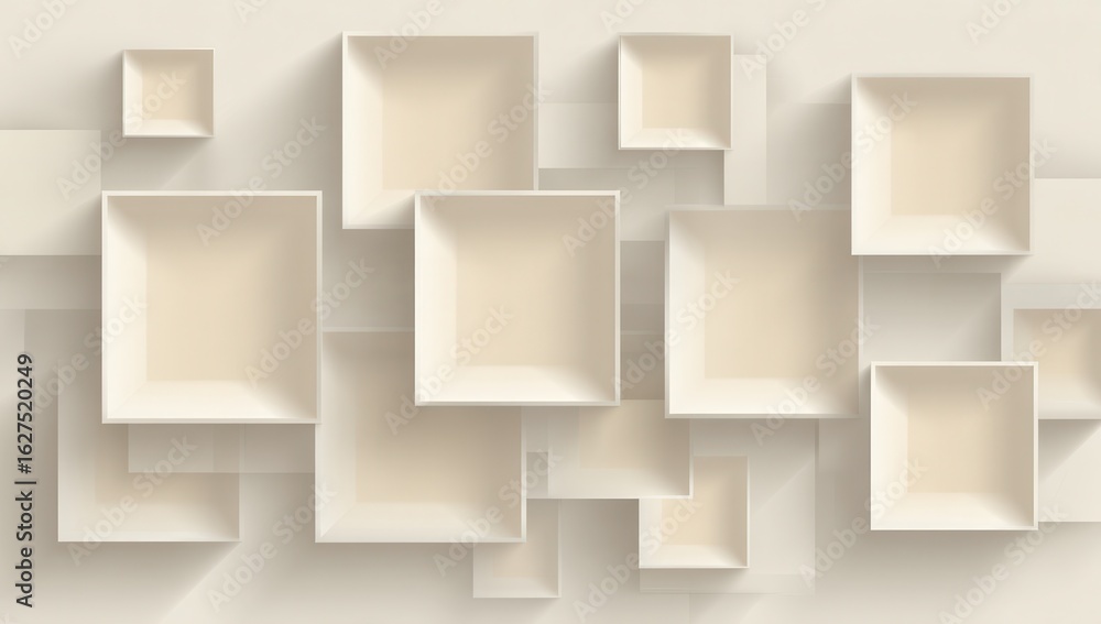 Poster a series of interconnected beige squares arranged in an organic pattern, creating the illusion that 