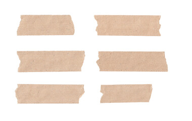 Set of Brown Torn Paper Strips Isolated on White Background