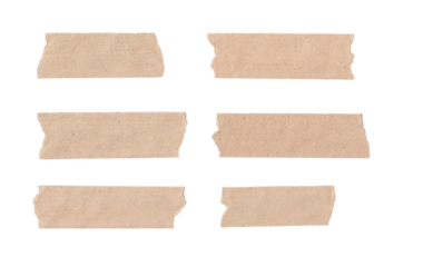 Set of Brown Torn Paper Strips Isolated on White Background