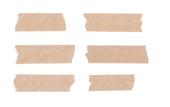 Set of Brown Torn Paper Strips Isolated on White Background