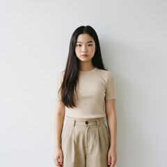 Obraz premium 미니멀 스튜디오의 긴 머리 여성 / Long-Haired Woman in a Minimal Studio
