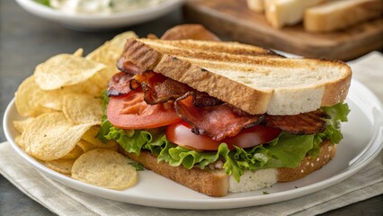 Crispy bacon and fresh lettuce come together in a delightful classic BLT sandwich served with golden potato chips