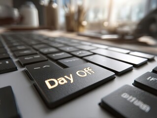 Close-up of a computer keyboard featuring a highlighted key labeled Day Off
