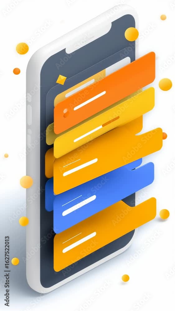 Poster isometric illustration showcasing multi-step form design for mobile interfaces with vibrant colors